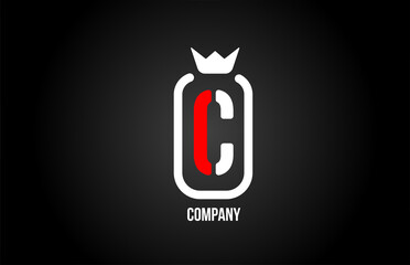 C alphabet letter logo for company and corporate in red black and white colors. Creative icon design with king crown. Can be used for a logotype or branding