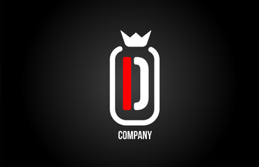 D alphabet letter logo for company and corporate in red black and white colors. Creative icon design with king crown. Can be used for a logotype or branding