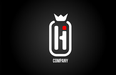 H alphabet letter logo for company and corporate in red black and white colors. Creative icon design with king crown. Can be used for a logotype or branding