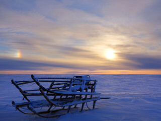 National sleigh of the peoples of the North for deer. Arctic tundra. Ethnography.