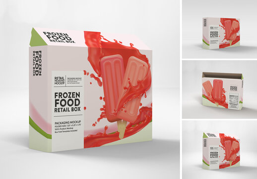 thin Frozen Food Box 3 Views Packaging Mockup