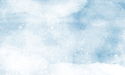 Abstract watercolor clouds, sky and snow on blue background