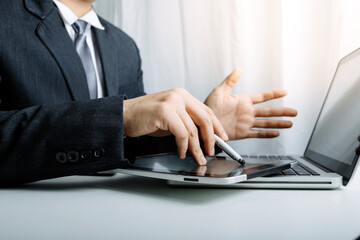 Searching Browsing Internet Data Information with blank search bar.businessman working with smart...