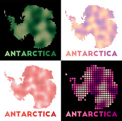 Fototapeta na wymiar Antarctica map. Collection of map of Antarctica in dotted style. Borders of the country filled with rectangles for your design. Vector illustration.