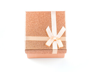 Pink gift box with bow isolated on white background