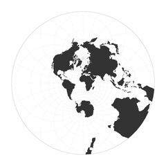 Map of The World. Stereographic. Globe with latitude and longitude net. World map on meridians and parallels background. Vector illustration.