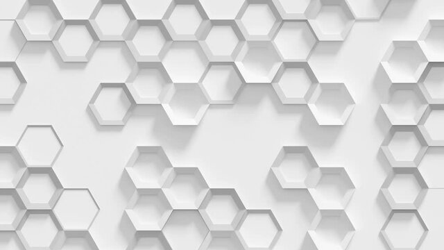 Futuristic Hexagons Surface Loop 1 Gray x White: gray and white hollow hexagons moving in a white plane. Fast moving background. Dynamic hexagonal surface. Seamless loop. 

