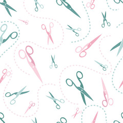 vector pattern of colorful scissors on white background