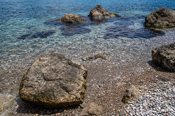 Fototapeta na wymiar seascape with stones on the shore in Crimea