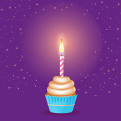 Birthday cupcake with one burning candle Happy Birthday cupcake