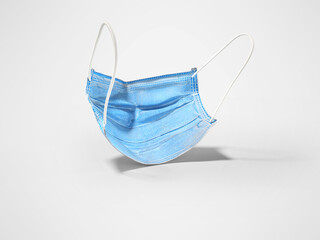 3d illustration of blue medical mask from behind on gray background with shadow