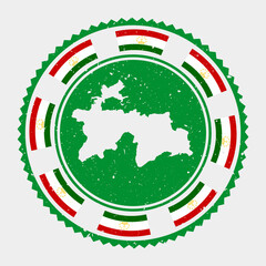 Tajikistan grunge stamp. Round logo with map and flag of Tajikistan. Country stamp. Vector illustration.