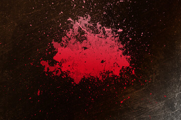 red splashes and smudges, thought cloud on chocolate grunge background with light shadow and vignette