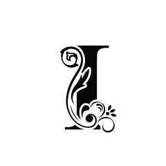 letter I. flower  letters. Vintage ornament initial Alphabet. Logo vector 
