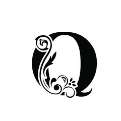 letter Q. flower  letters. Vintage ornament initial Alphabet. Logo vector 
