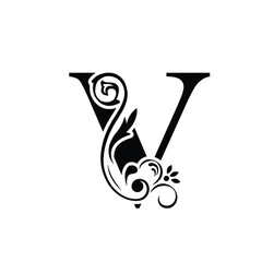 letter V. flower  letters. Vintage ornament initial Alphabet. Logo vector 
