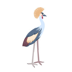 Cartoon crowned crane on a white background.Flat cartoon illustration for kids.