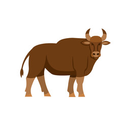 Cartoon gaur, bull on a white background.Flat cartoon illustration for kids.