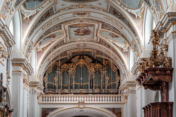 Pipe organ inside St. Lawrence Basilica in Kempten Germany