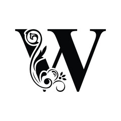 letter W. flower  letters. Vintage ornament initial Alphabet. Logo vector 
