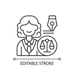 Law department linear icon. Dealing with legal affairs. Litigation, investigation. Thin line customizable illustration. Contour symbol. Vector isolated outline drawing. Editable stroke