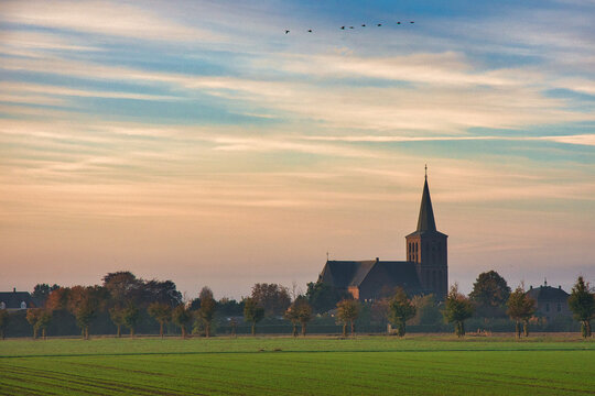 view of Catholic Church at a quiet morning outside of Beugen, Boxmeer Netherlands