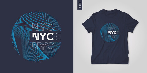 New York City graphic t-shirt abstract design, geometric poster, vector illustration - obrazy, fototapety, plakaty