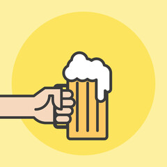 Hand holding beer mug. Vector illustration, flat design