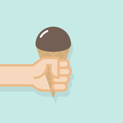 Hand holding ice cream. Vector illustration, flat design