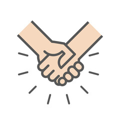 Obraz premium Handshake icon. Shaking hands with abstract rays. Success business concept. Vector illustration, flat design