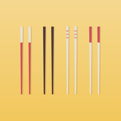 Set: Chopsticks. Yellow background. Vector illustration, flat design