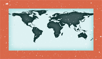 World Map Poster. Equirectangular (plate carree) projection. Vintage World shape with grunge texture. Awesome vector illustration.