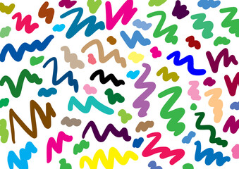 Colored background from curves of brush strokes. Wavy lines on a white background in different shades.