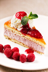 Slice of cake with ice cream. High quality photo