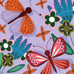 butterflies and flowers colored fauna and flora decoration background