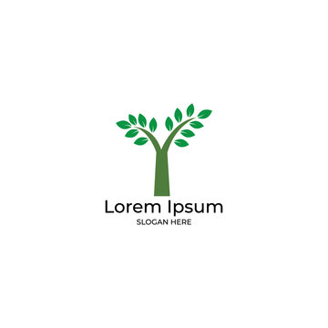 Green tree logo, eco icon, leaf vector