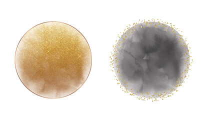 Golden glitter and black with confetti round watercolor frames