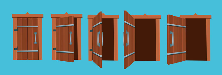 Cartoon vector illustration of the open and closed doors.