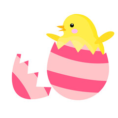 stock vector illustration on a white background. the chicken hatched from the easter egg. A newborn farm chicken. Little hen. The celebration of Easter.