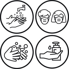 Coronavirus disease Covid-19 flu virus protection icons set