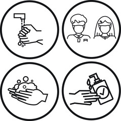 Coronavirus Virus Prevention medical mask hand wash alcohol Line Icon