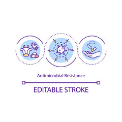 Antimicrobial resistance concept icon. Antibiotic-resistant germs idea thin line illustration. Increasing disease risk spread. Vector isolated outline RGB color drawing. Editable stroke
