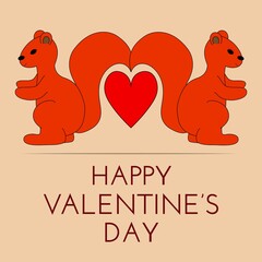 Happy Valentine's day greeting card, poster. Squirrels in love.