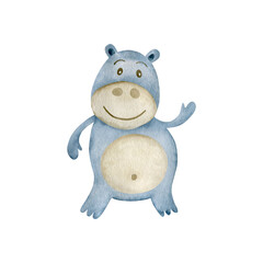 Watercolor hippopotamus isolated on white background.