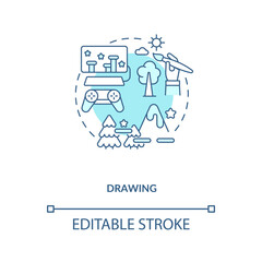 Drawing concept icon. Game designer skills. Creating very beautiful characters for your story. Development idea thin line illustration. Vector isolated outline RGB color drawing. Editable stroke