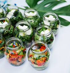 portion of fresh vegetables serving festive on a white table