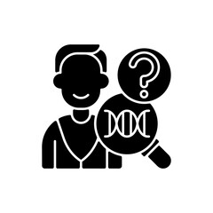DNA test black glyph icon. Chemical research. Human identity. Laboratory analysis for gene data. Genetic engineering. Silhouette symbol on white space. Vector isolated illustration