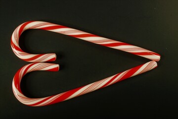 Candy Cane Heart on Black Background Horizontal