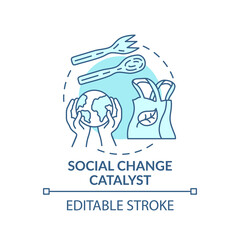 Social change catalyst concept icon. Global warming idea thin line illustration. Ecological way change soceity. Vector isolated outline RGB color drawing. Environment responsibility. Editable stroke