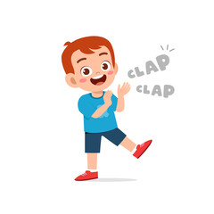 happy cute little kid boy standing and clap the hand